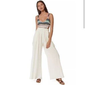 Mara Hoffman Crochet Jumpsuit Sage Stripe Wide Leg Flowy Open Back Cover Up